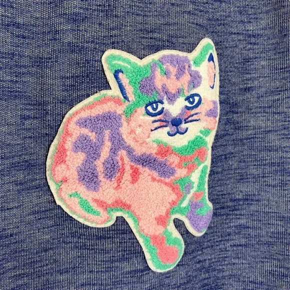 Cat & Jack Girls Shirt Dress Medium 7/8 Patchwork Pastel Cat Short Sleeve Knit - Picture 2 of 7